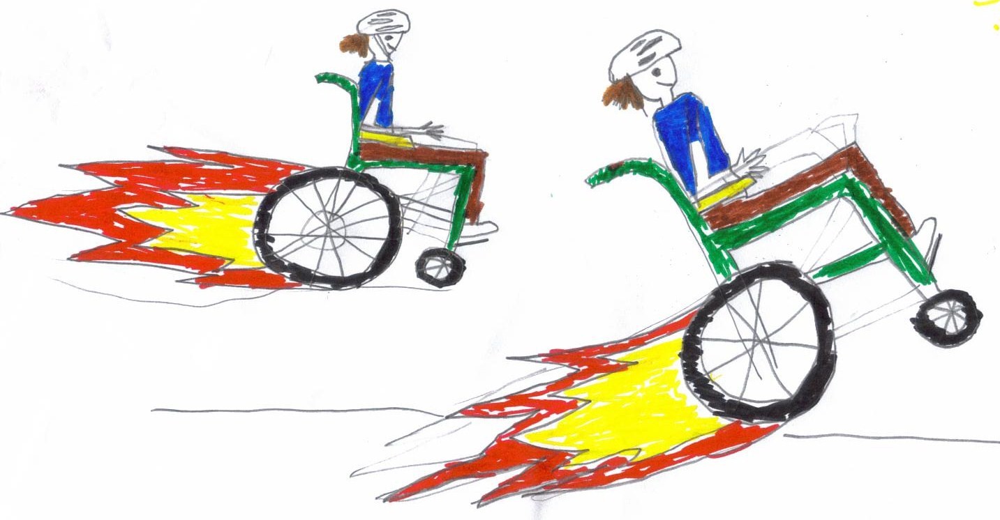 Kid Art with two Mark Rileys in wheelchairs